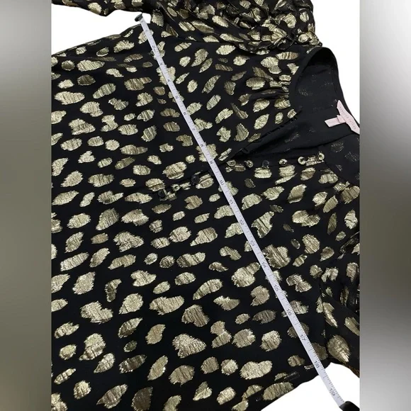 Rebecca Taylor 100% Silk Black and Gold Ruffle Sleeve Blouse- Size 0 - Picture 5 of 9